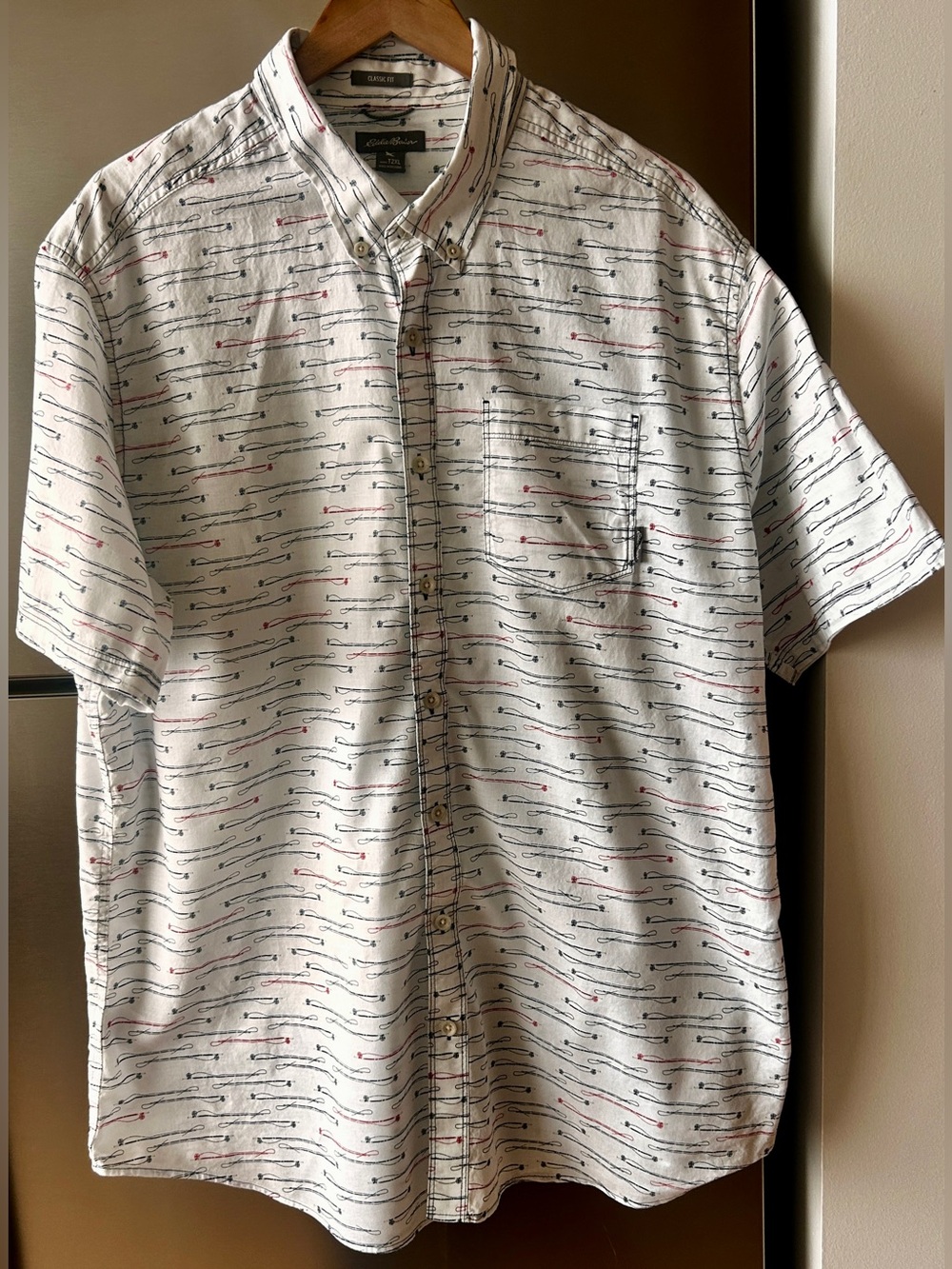 Eddie Bauer Men’s 2XL Tall Fishing Rod Print Cotton Button Down Shirt